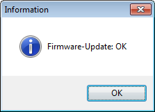Screenshot BA-ModSet: Meldung „Firmware-Update: OK“ nach erfolgreichem Update