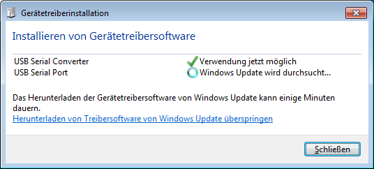 Screenshot: blinkende LEDs am USB-Parametrieradapter beim Verbinden mit dem PC